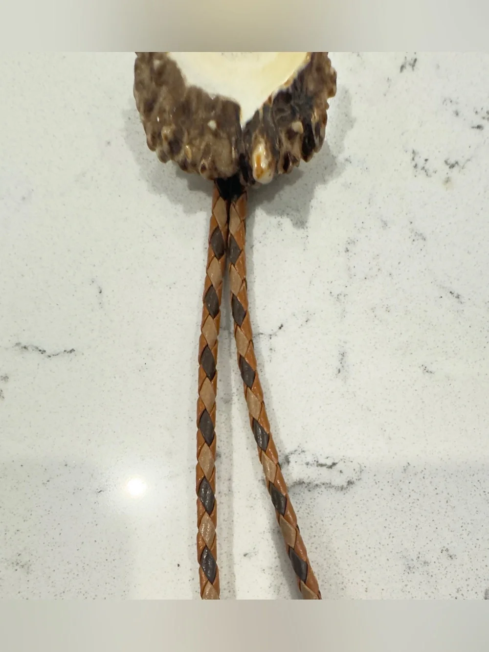 Vintage Bennett antler bolo tie natural elements brown tan ivory